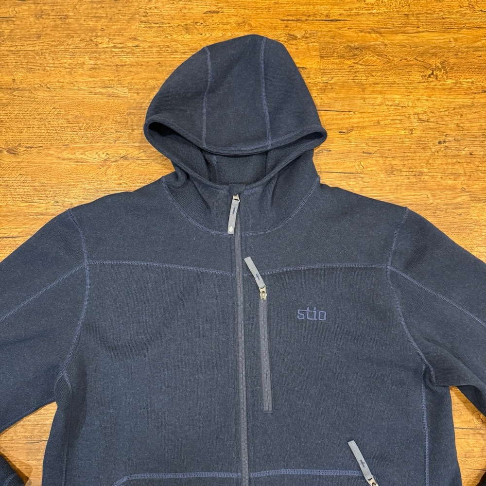 Stio Blue Outdoor Hiking Full Zip Wilcox Fleece Hoodie Sweater Sweatshirt Men XL